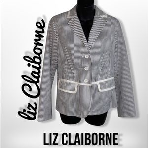 Liz Claiborne Blazer Striped Grey & White Light Weight Woman's Blazer